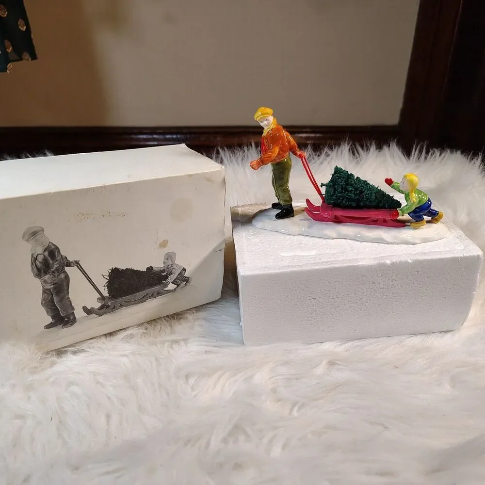 Department 56 1989 Vintage Original Snow Village Bringing Home The Tree 5169-1